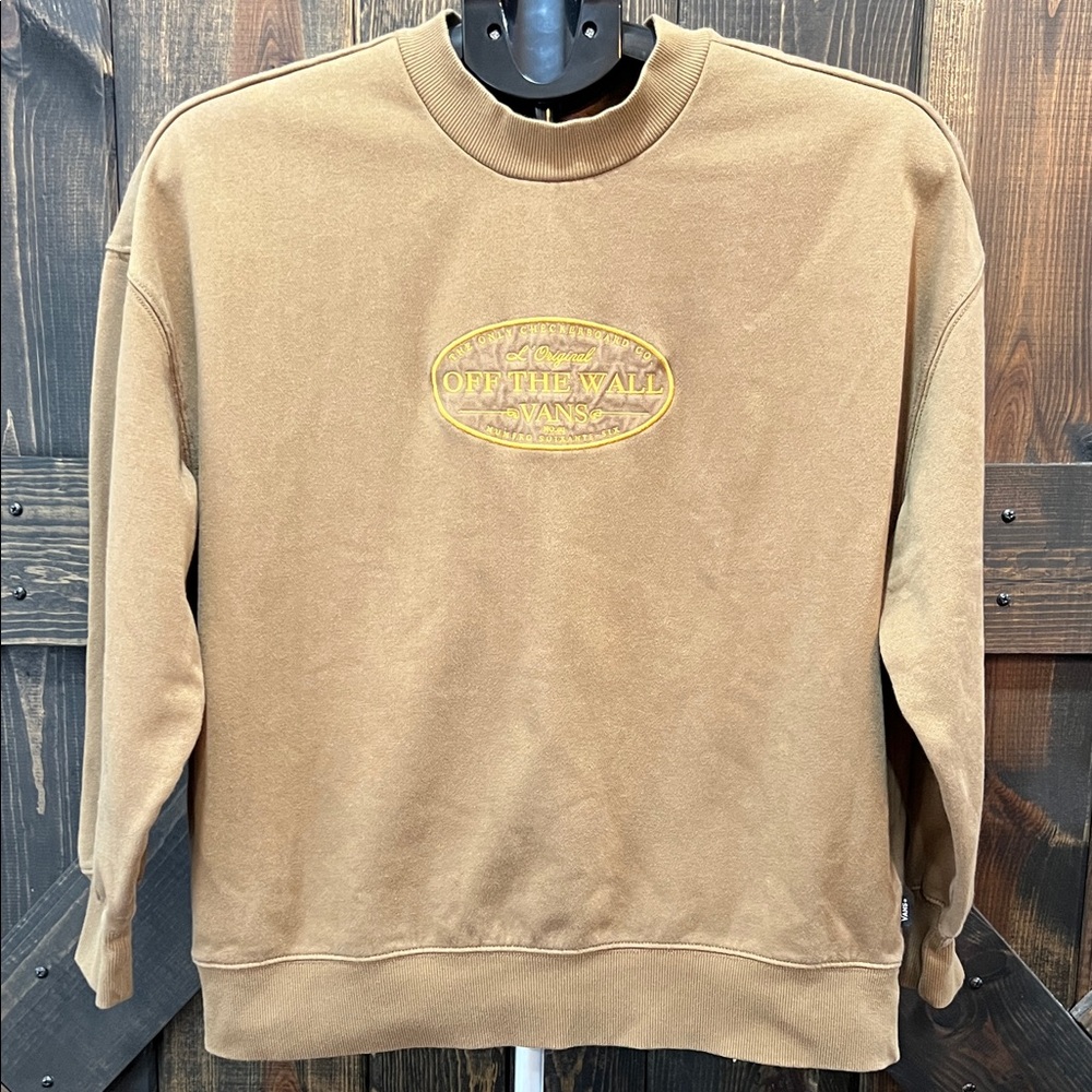 Vans Embroidered Logo Sweatshirt XS Brown Basic Crew‎ Relaxed Streetwear Skater
